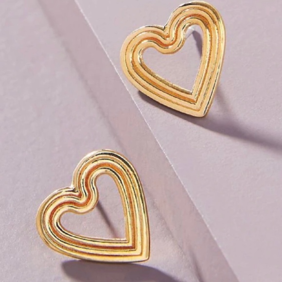 New Each Jewels Amour Studs Heart-Shaped Earrings Piped Detail Recycled Brass - Picture 1 of 6